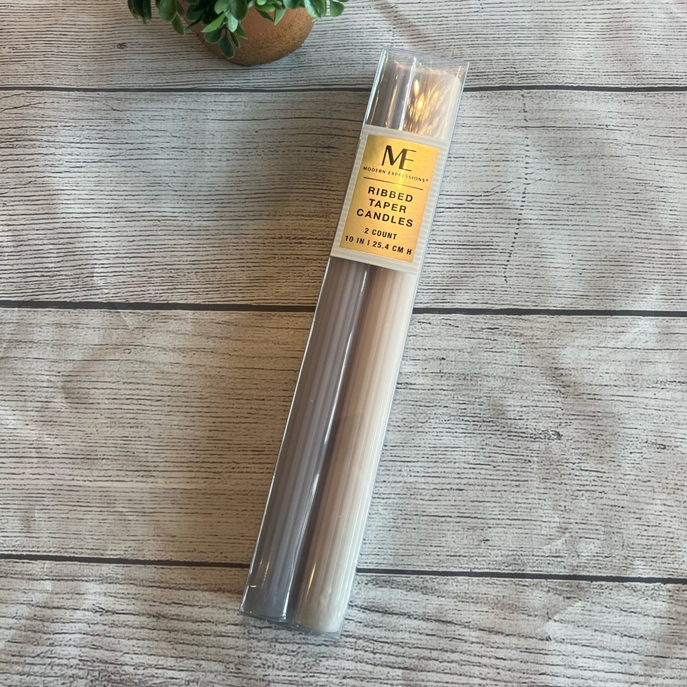 Modern Expressions Ribbed Taper Candles - White and Cream